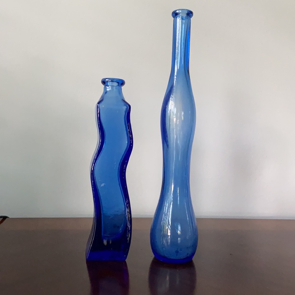 Art Deco Blue glass bottle vase bundle
